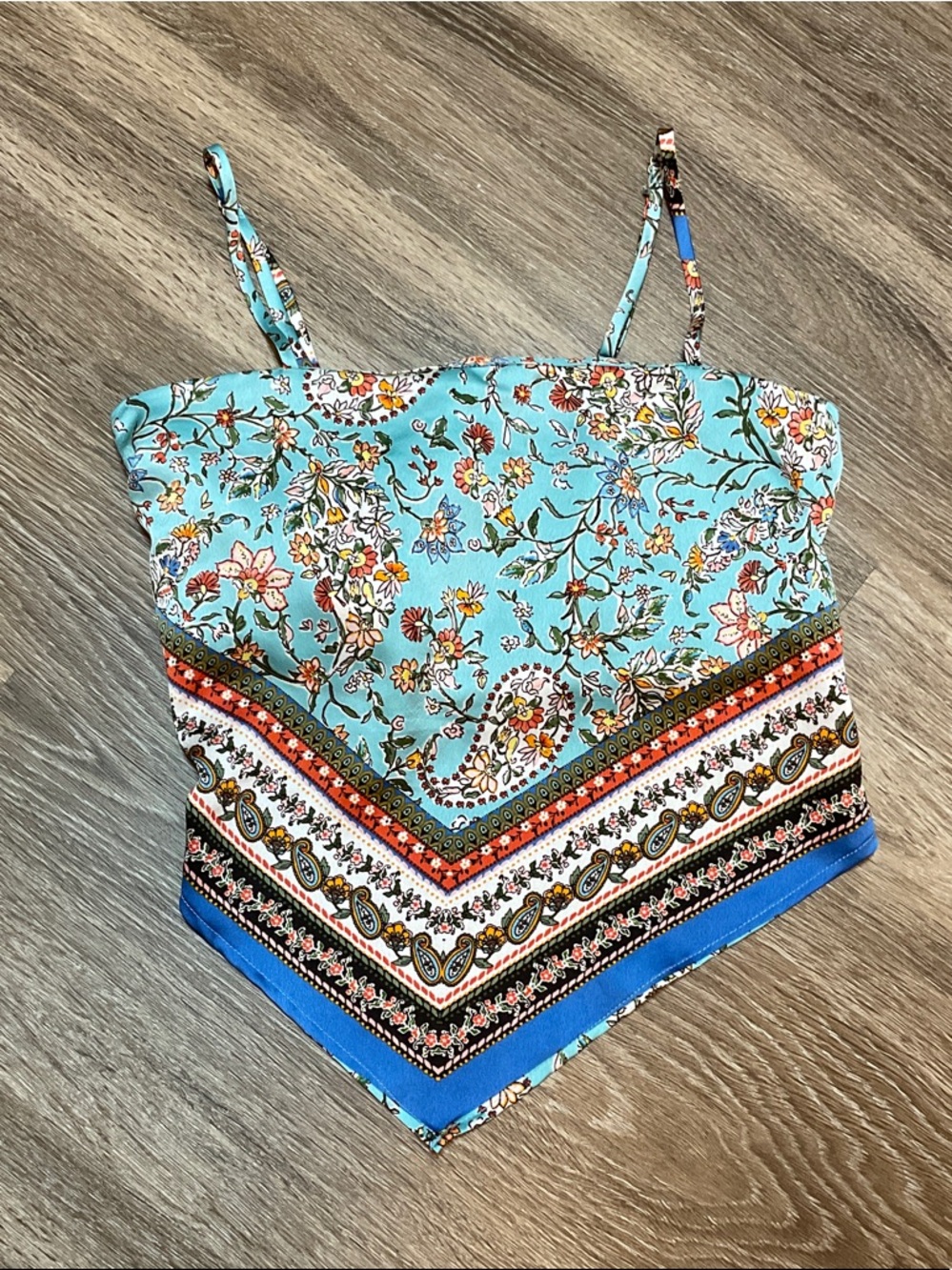 Floral Print Handkerchief Hem Cami Top - Light Blue